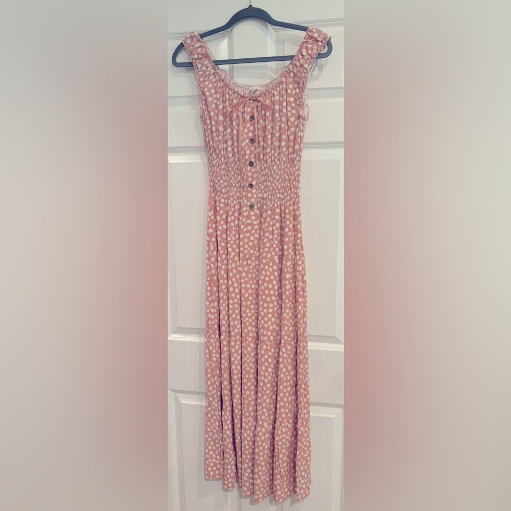 Blush pink polka dot flowy dress